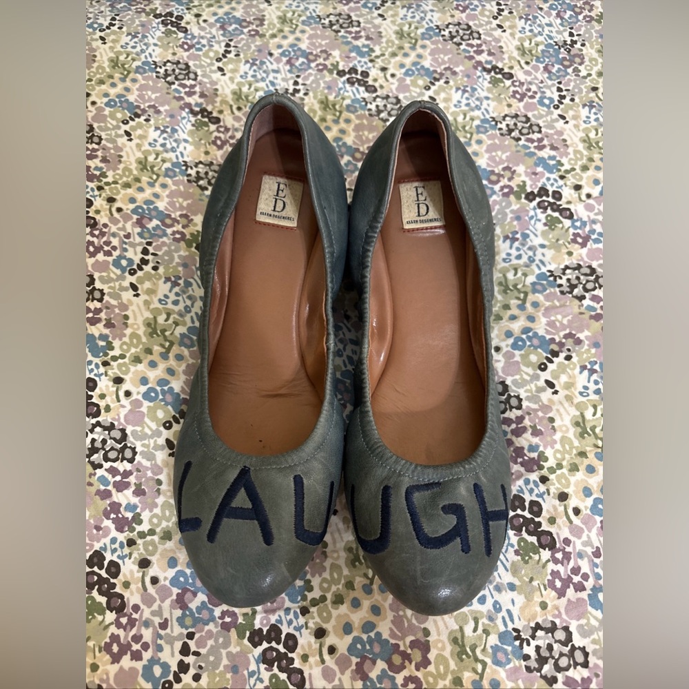 Ellen Degeneres ED Blue LAUGH Text Flats Size 7.5 ED Love Shoes